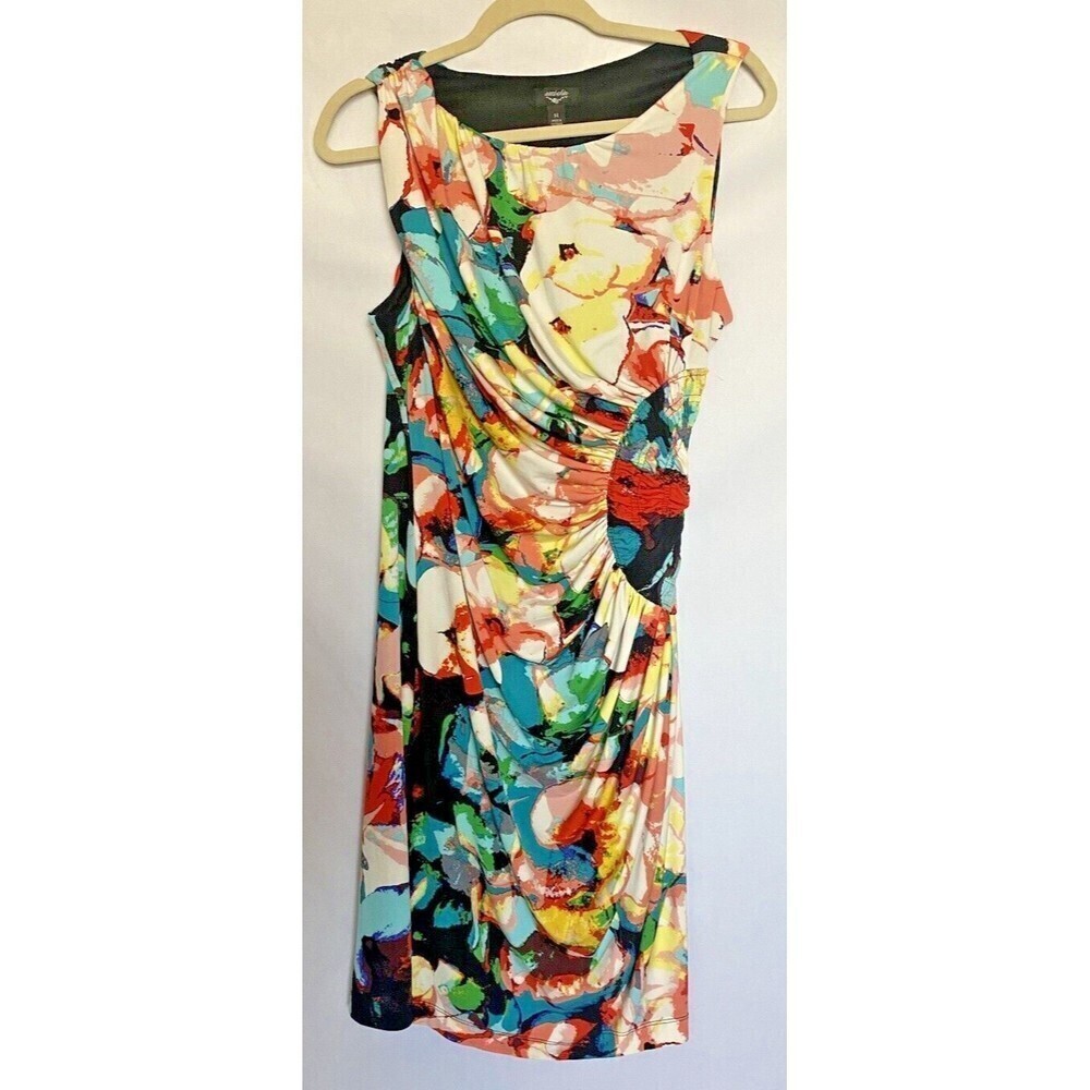 Suzi Chin Dress Size 14 Floral Sleeveless Lined Cinched Side Waist